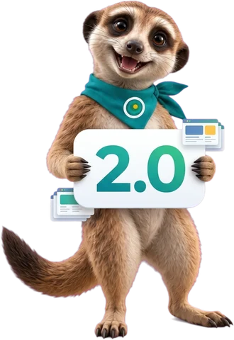 Озі, маскот OAZEE, із табличкою 2.0